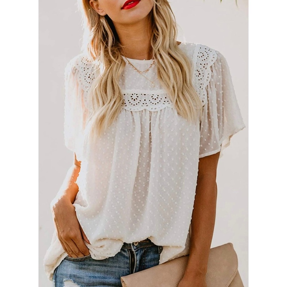 NEW! Chiffon Swiss dot flowy blouse